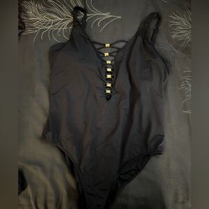 Bleu Rod Beatte Women Onepiece Swimsuit Black and Gold plus Size 22